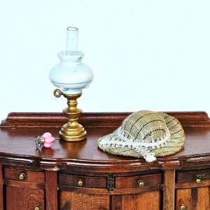Vtg Dollhouse Brass Victorian Mini Oil Lamp Hurricane Gold White Shabby Chic